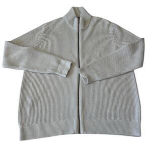Banana Republic Sweater Men's Ribbed Knit Cotton Light Gray Full Zip Size XL